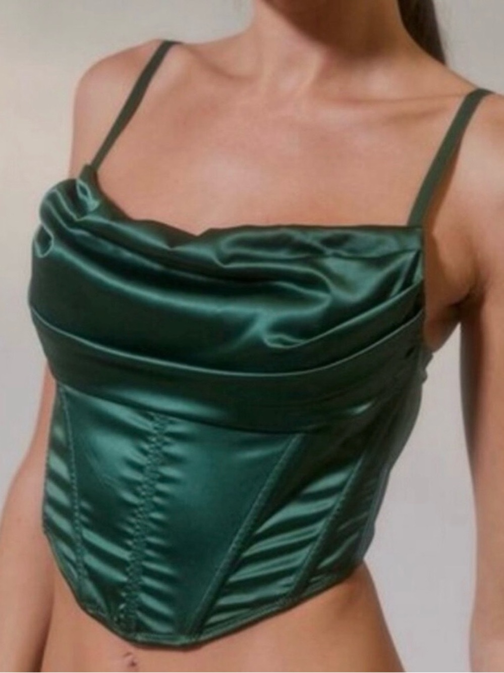 Urban Outfitters Lexi Satin Corset Crop Top - Dark Green